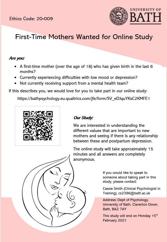 cassie5568's tweet photo. We are looking for new mums to take part in our 15-min online study exploring the role of values in low mood/depression. Please RT/share 🙂 #maternalmentalhealth #PND #postnataldepression #newmums #doctoralresearch
https://t.co/uyElNZmD1e https://t.co/gcreZGbzTq