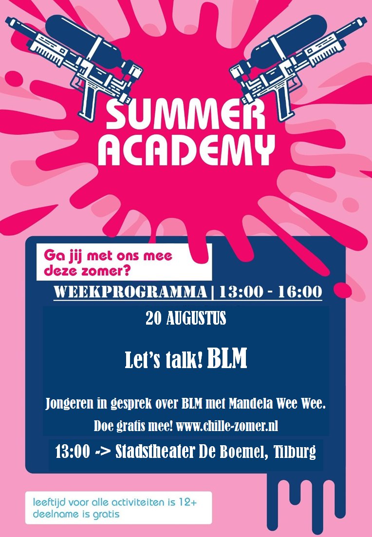 Jongeren samen in gesprek over Black Lives Matter met o.a. acteur Mandela Wee Wee (Mocro Maffia). Juist in deze tijd willen we elkaar horen en zien, luisteren en begrijpen! Ben jij er gratis bij? Meld je snel aan via chille-zomer.nl