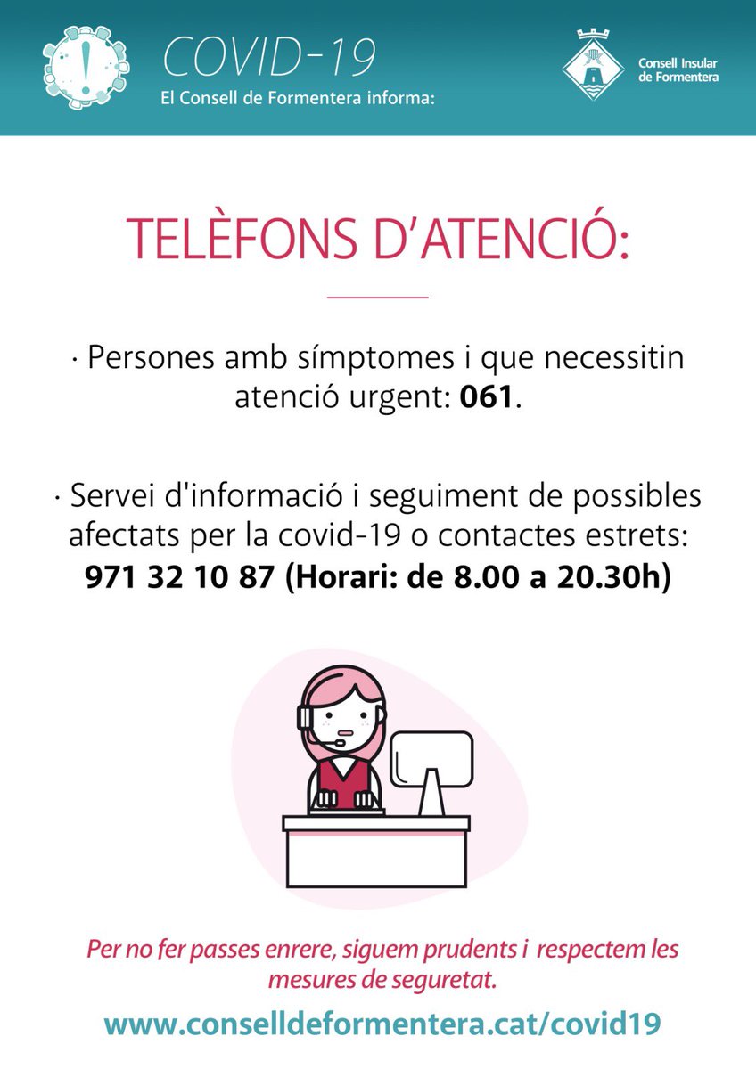 consell_formen's tweet photo. Telèfons d’atenció, informació i seguiment de possibles afectats i contactes estrets de covid-19 ☎️ https://t.co/F0xHklTEN6