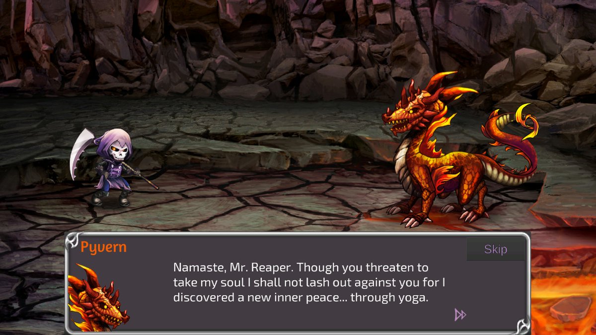 SoulReaperGame1's tweet photo. If Pyvern, the vault's angriest soul, can manage his anger through #yoga, so can you! #soulreaper #story #indiegame #rpg #IndieGameDev #gamedev #indie https://t.co/QvLPXuA0yv