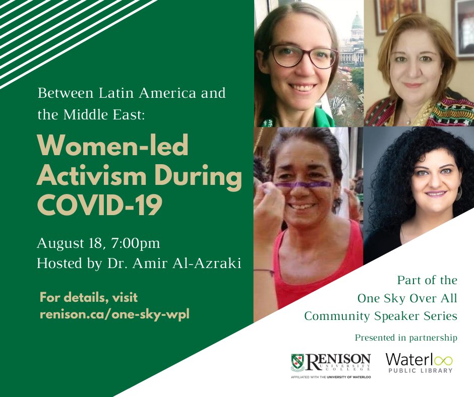 Renison University College (@renisoncollege) on Twitter photo TOMORROW! Join us for the One Sky Over All Community Speaker Series, where we welcome four speakers to discuss women-led activism during COVID-19.
All are welcome, participation is free but you must register for access - bit.ly/wpl-renison
<a href="/WaterlooLibrary/">Waterloo Public Library</a> TOMORROW! Join us for the One Sky Over All Community Speaker Series, where we welcome four speakers to discuss women-led activism during COVID-19.
All are welcome, participation is free but you must register for access - bit.ly/wpl-renison
<a href="/WaterlooLibrary/">Waterloo Public Library</a>