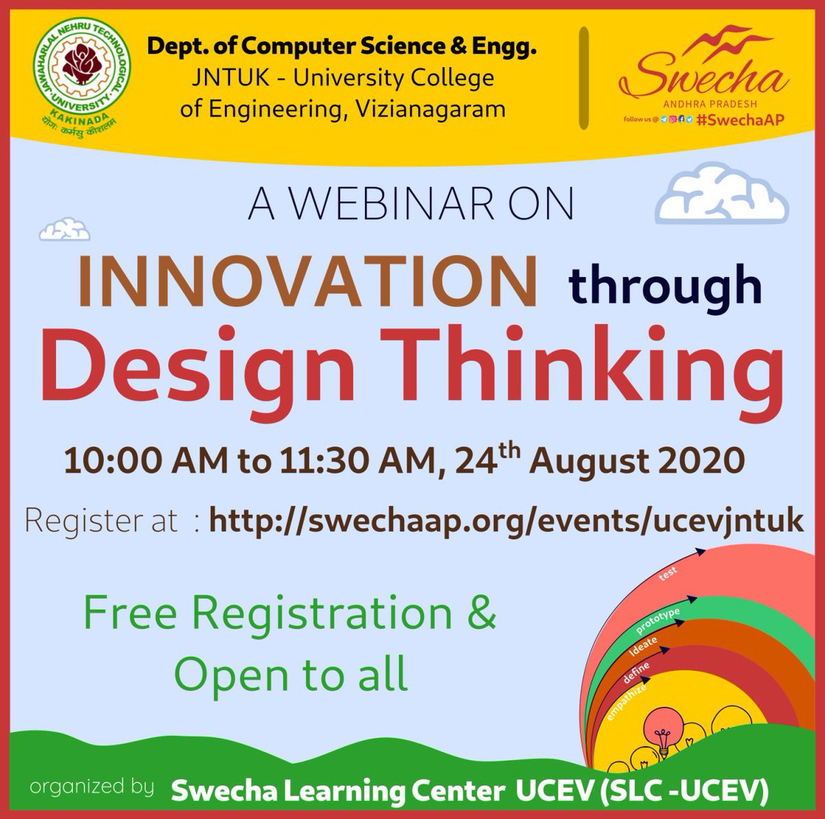SwechaAP's tweet photo. INNOVATION THROUGH DESIGN THINKING - WEBINAR
24th August (Monday)
10 to 11:30 AM
Register: https://t.co/jGJA1KHyYJ
#DesignThinking
#webinar #SwechaAP https://t.co/6hrBiD1wTo
