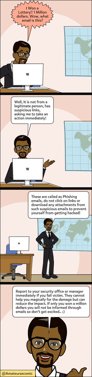 AmateurSecomic's tweet photo. The Million Dollar Phishing Email that everyone won at least once! #CyberSecurityAwareness #informationsecurity #Phishing #InfoSecComics #awareness #securityexpert #cybersecurity #infosec https://t.co/tn97HhhqrG