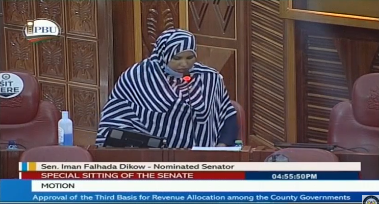 MzalendoWatch's tweet photo. I will not allow the intimidations that Nominated Senators have been getting especially me who's been receiving calls to be told that I should not be seen in the corridors of the Senate. It's so unfortunate - Sen. Iman Falhada #BungeLiveKE #SenateLive https://t.co/36hPyW5Tbr