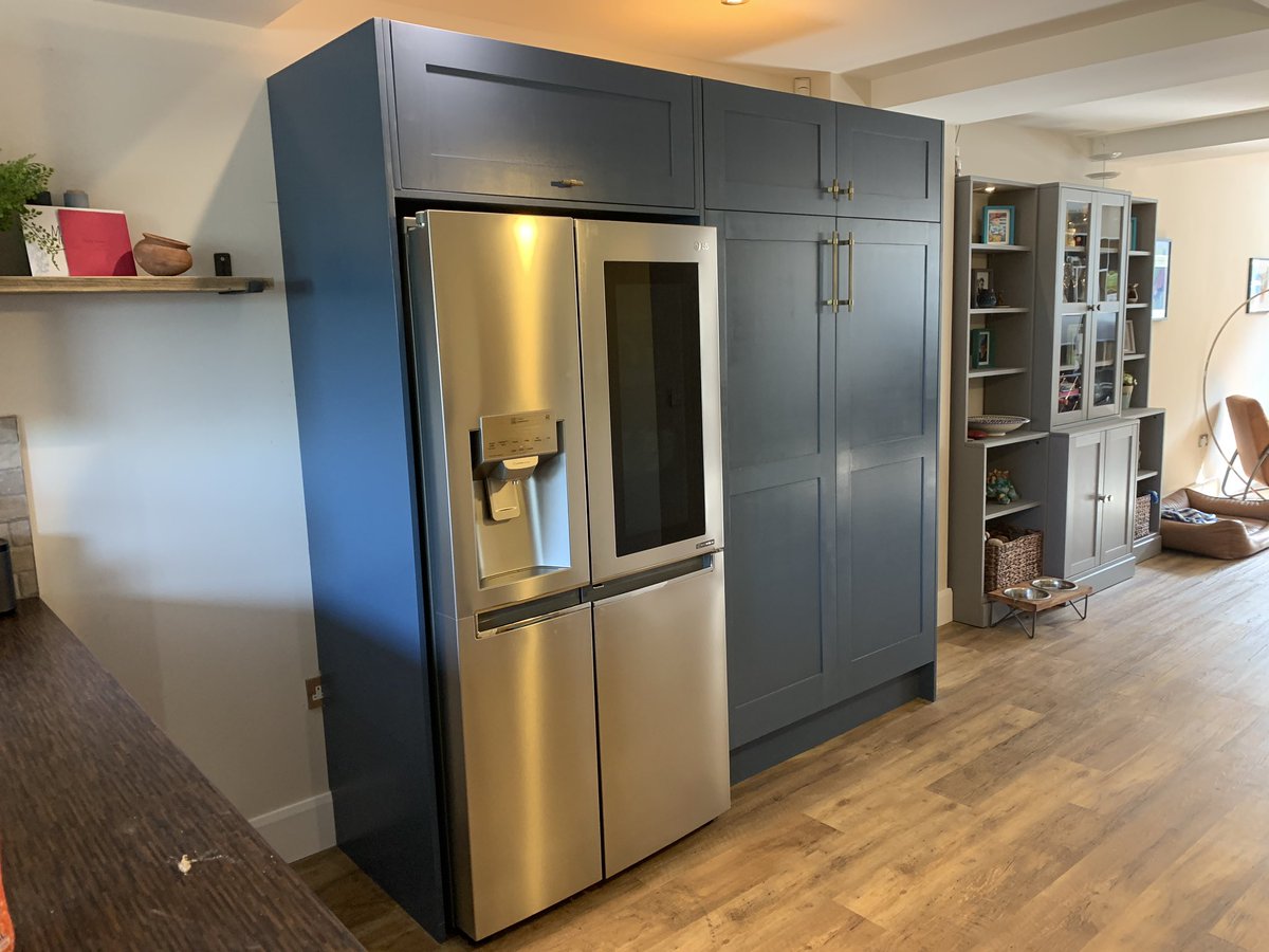 ritdesignsleeds's tweet photo. Bespoke cabinet to house an American fridge freezer fitted in rothwell Leeds hand painted in @LittleGreene hicks blue flat oil eggshell.  Sheet supplied by @Lawcris1982 and timber supplied by @ArnoldLaver #bespokecabinets #joinery #timber #fittedfurniture #cabinets #joiner #leeds https://t.co/5mk1lN7jnC