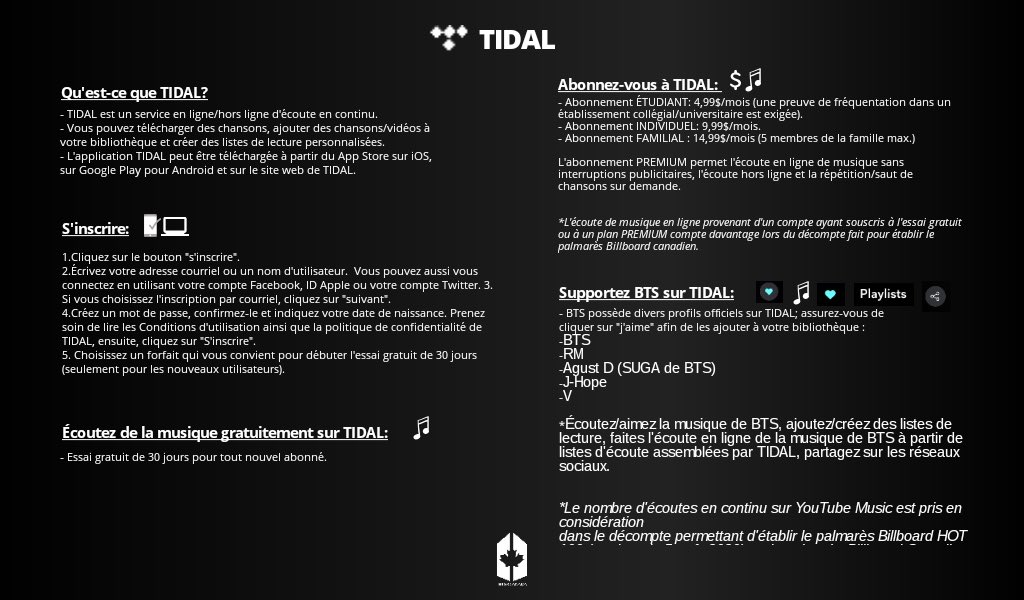  TIDAL> What is TIDAL> How to sign up> Subscription options> How to support  @BTS_twt