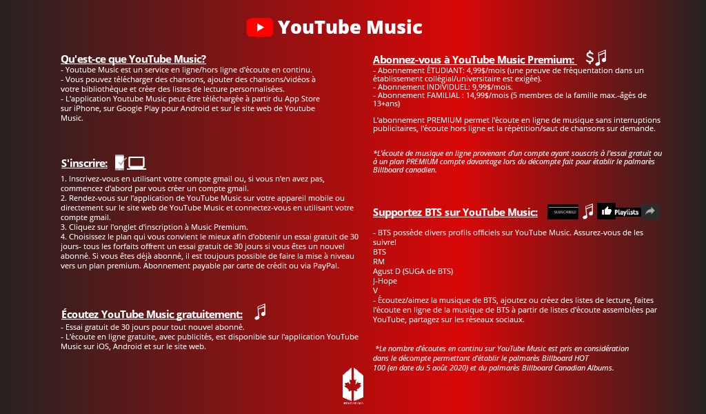  YouTube Music> What is YT Music> How to sign up> How to listen for free> Subscription options> How to support  @BTS_twt