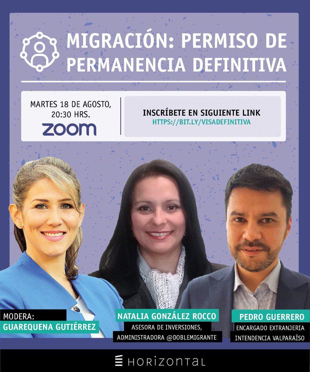 Guarequena's tweet photo. Mañana martes - 8:30 pm, estaremos con Natalia González de la cta. Instagram @doblemigrante y Pedro Guerrero,
Encargado de Extranjería en Valparaíso, conversando sobre la llamada #VisaDefinitiva (permiso de Permanencia Definitiva)
📌 https://t.co/ErPnT3q8Oa… https://t.co/oYACmbPLLZ