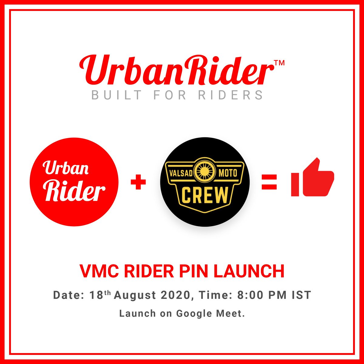 UrbanRiderApp's tweet image. Valsad Moto Crew Rider Pin Launch - 18 August 2020 @ 8:00 PM IST via Google Meet.
Join Valsad Moto Crew riding club for the exclusive club Rider Pin.