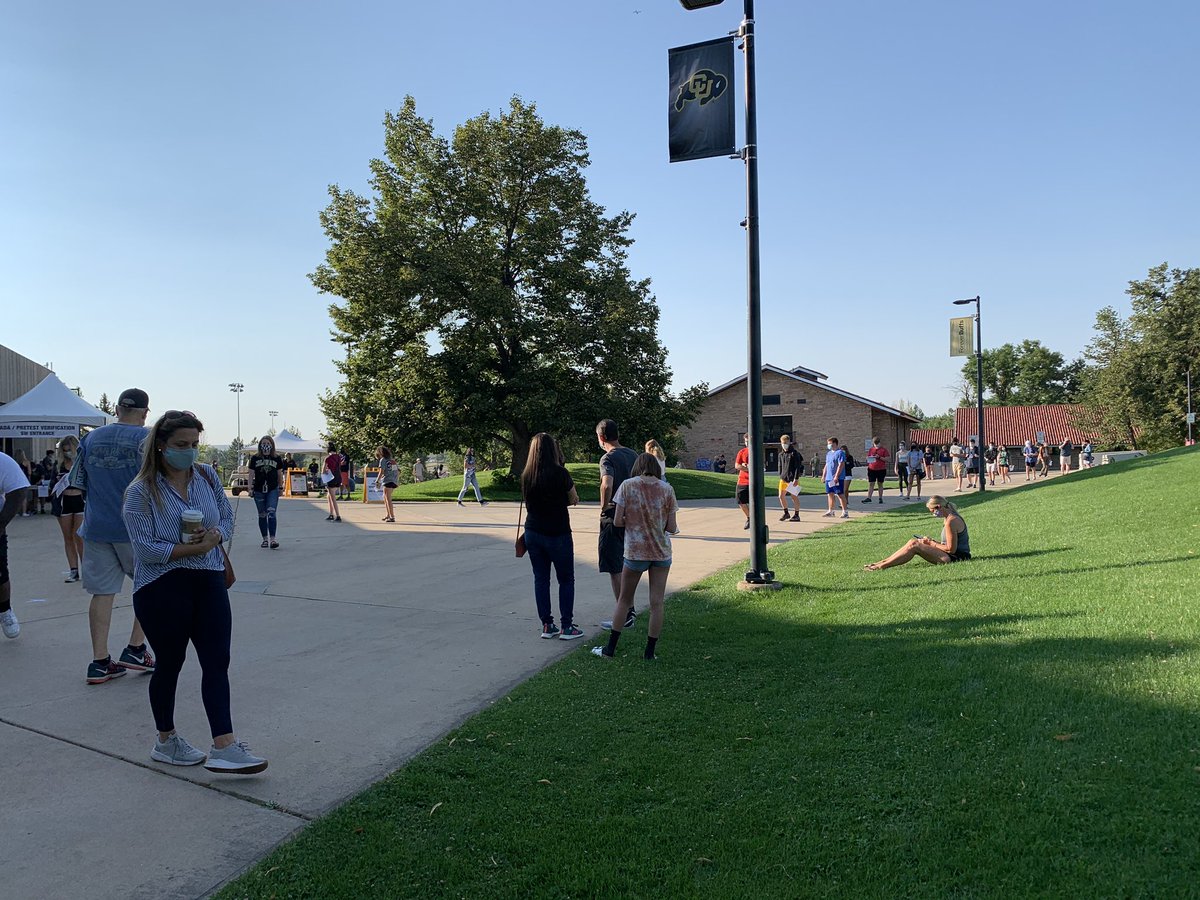 This is where students are lining up to get tested. They get a bracelet showing they’ve been tested and then head to their dorms to move in, if all is well.