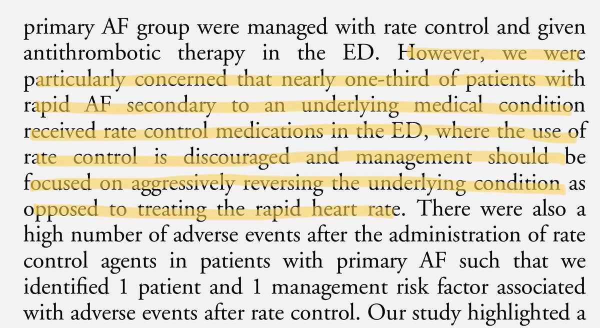 Authors concerned 1/3 of secondary AFRVR patients received rate-control in ED versus aggressively treating the underlying condition and not the rapid HR Conclusion: avoid rate control in secondary AFRVR and focus on underlying illness 