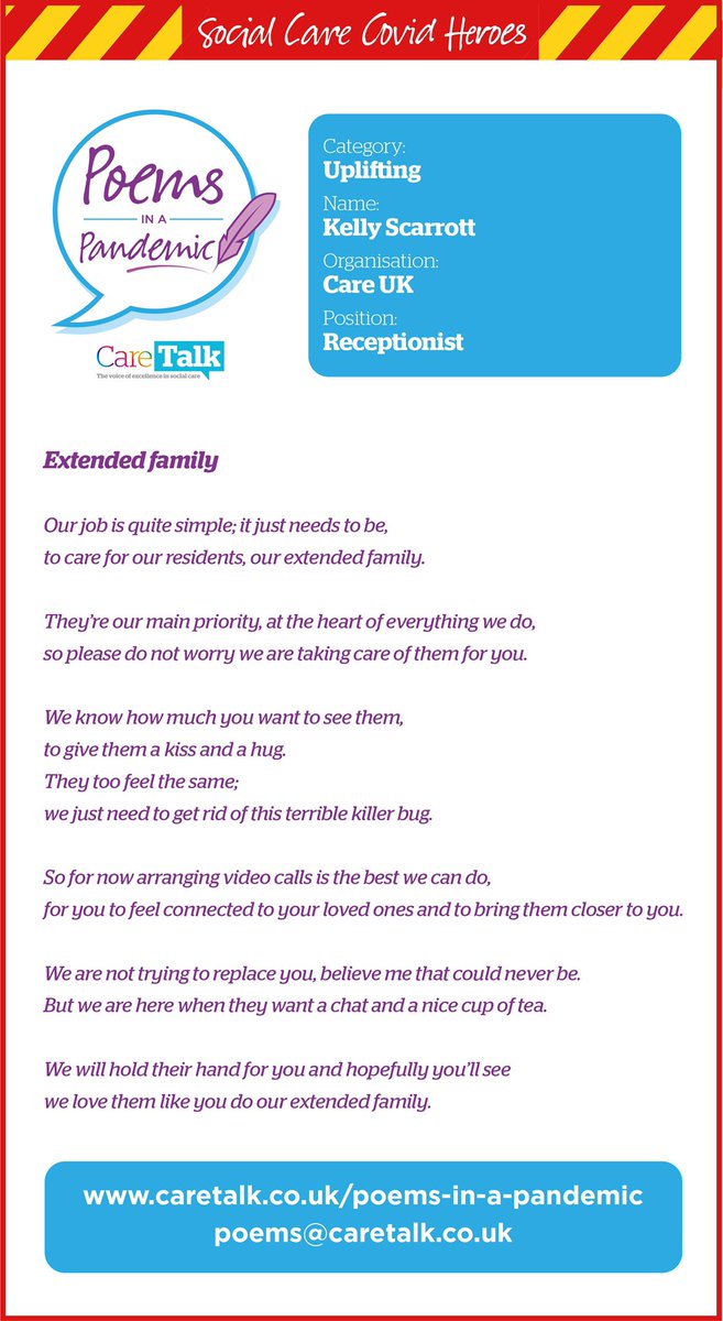 Thank you Kelly <a href="/careuk/">Care UK</a> for sharing this heartfelt and #uplifting poem ‘Extended Family’ with us 💜🖊 

#PoemsInAPandemic #ThankYouSocialCare