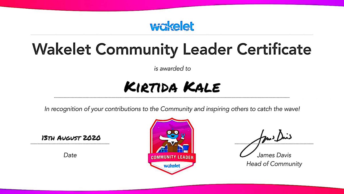 Beaming with pride..
<a href="/wakelet/">Wakelet 💙</a> Community Leader! 
So excited to share this amazing platform with my new team and other educators across the world.
#wakeletwave 

Thank you! <a href="/MathewBhavna/">Bhavnaa Mathew| 🌏#GoalsProject #TeachSDG</a>
for being such an inspiration!
<a href="/MisbahGedal/">Misbah Gedal</a> <a href="/kyteijas/">Teijas</a> <a href="/JBDbiz/">James (Wakelet) 🔜 ISTE</a>