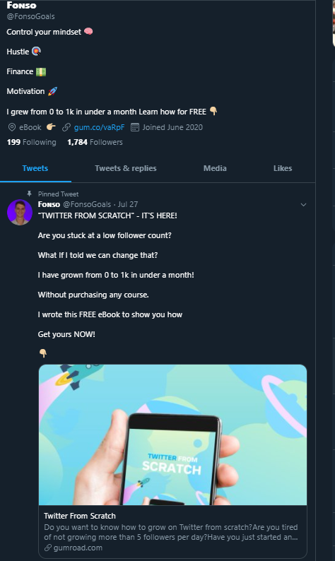 Moreover, you can pin it on your accountThis usually works wellWhen people click on your profileEven if they do not read the bio at firstThey will see the pinned tweet with the coverAns most likely they will click and purchase a FREE bookCuz why not?It's FREE