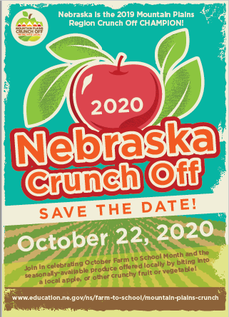 KKrunsNE's tweet photo. Mark your calendars for the 2020 #crunchoff! What will you be crunching on? ๐๐ฅ๐ฅฆ>>https://t.co/k7meUlr8Lo<< #FarmToSchool #F2SMonth https://t.co/u1i67LA49e
