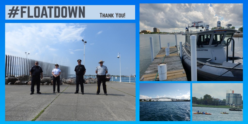 RCMPONT's tweet photo. Thank you to our partners @CanBorderSOR, @CoastGuardCAN, @OPP_WR, @SarniaPolice, @USCGGreatLakes, @CBPGreatLakes and other US agencies for your continued collaboration & keeping our borders safe. Congratulations on a successful #FloatDown. Stay safe everyone! #BorderIntegrity ^bh https://t.co/KrjTB4d7Ku