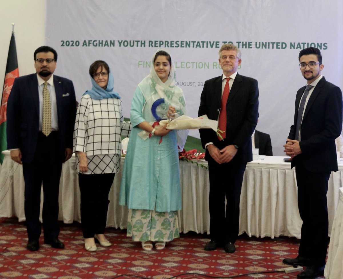 Congratulations @ShkulaZadran – 2020 <a href="/AfghanYouthRep/">Afghan Youth Representative</a> to UN. <a href="/DeborahLyonsUN/">Deborah Lyons</a> &amp; global UN family looks forward to working with you &amp; hearing voices of #Afghanistan’s youth loud &amp; clear in critical period ahead. Thank you <a href="/GermanyinAFG/">Germany in Afghanistan</a> &amp; <a href="/APTYouth/">Afghans for Progressive Thinking (APT)</a> for making this happen.