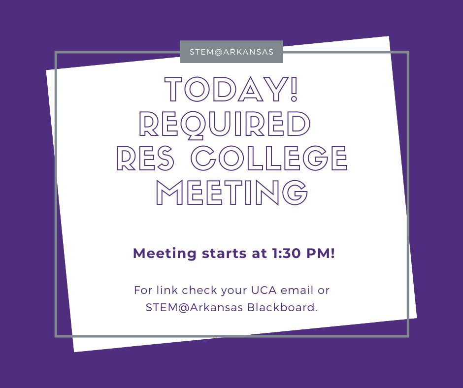 ucastem's tweet photo. #ucastem Class of 2024, welcome to campus! Join us TODAY for the required residential college meeting at 1:30PM. Zoom info on the Welcome Week schedule (https://t.co/eAemkL53SV), on the STEM@Arkansas Blackboard, and in your UCA Email. See you there! https://t.co/6ByNajYxft
