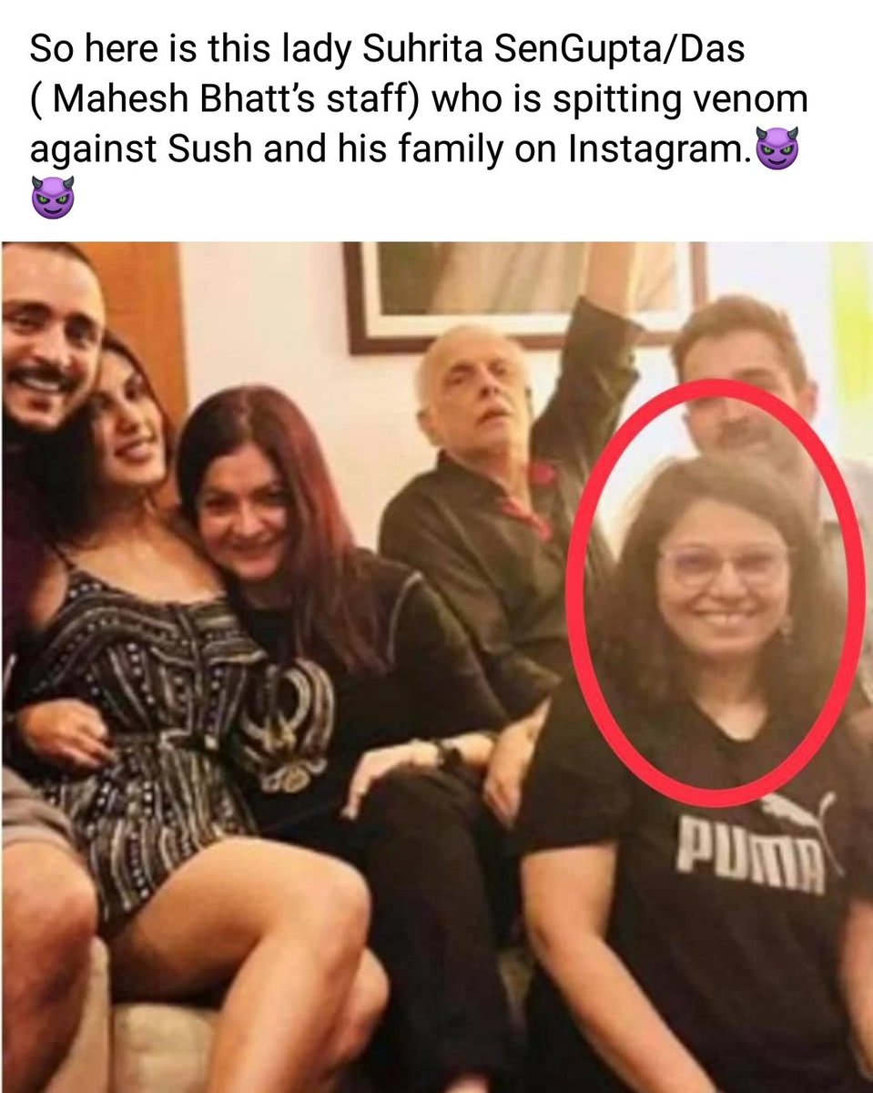 keep_flying7's tweet photo. This is the lady. 
Here is Puja and Rhea also.. 
I'm telling you people, This Mahesh Bhatt is the main planner. 
And This Rhea and Sidharth and Sandip and Dipesh has murdered him. 
CBI is must needed... 
#SCApproveCBIForSSR https://t.co/xD0FOuOBtl