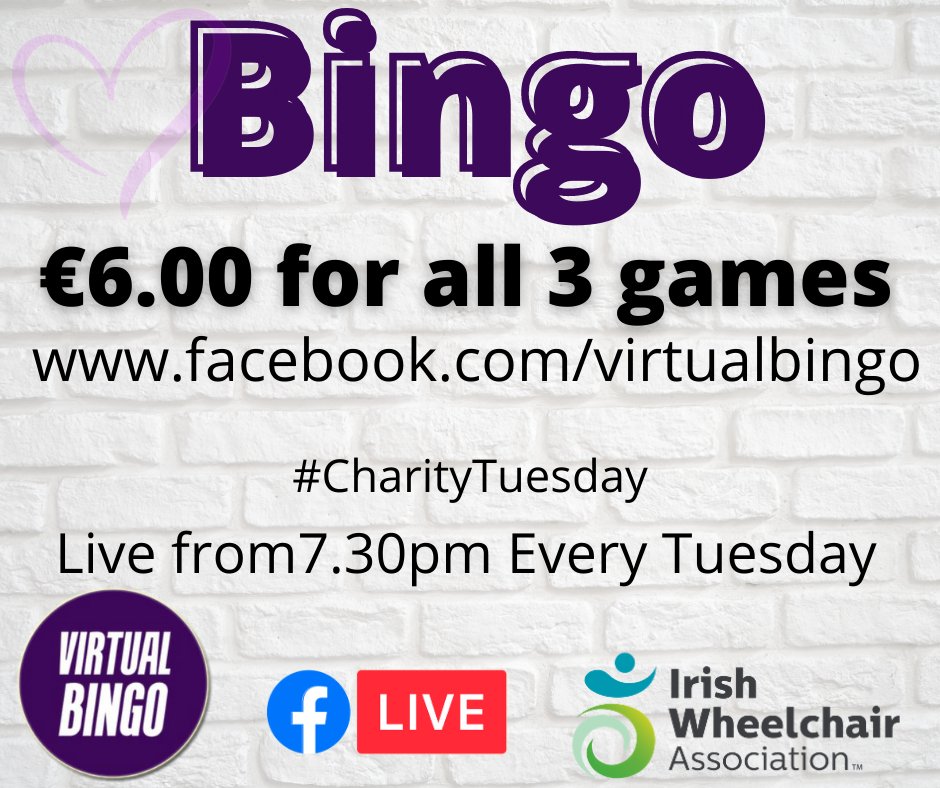 virtualbingo1's tweet photo. Bingo Tuesday great craic as https://t.co/bVHJGVQNfv are only โฌ6 for
3 Games with profits going to the Irish Wheelchair Association.
https://t.co/QTesOWq2yG
#virtualbingo #charitytuesday #Bingo #irishwheelchairassociation #disability
@IrishWheelchair @HughesEvents #FunBingo https://t.co/vqOTaQLwuL