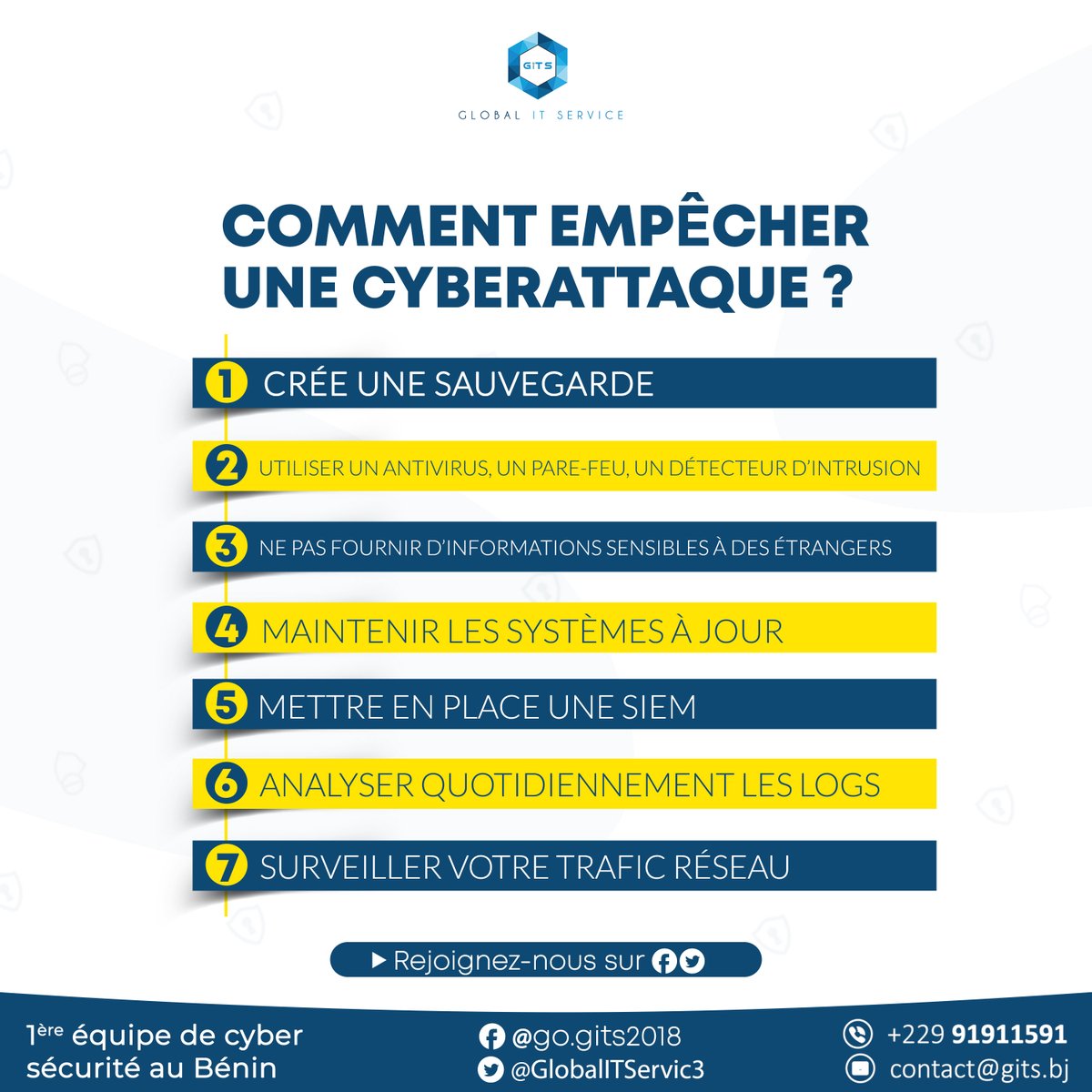 GlobalITServic3's tweet image. Pour réduire la probabilité et l’impact d’une cyberattaque, c’est avant tout en amont qu’il faut agir. Voici 7 conseils pour pour réduire au maximum l&apos;exposition de son entreprise aux ravages du hacking. 

#gits