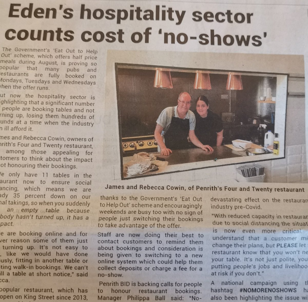 Lovely little mention for us here at four and twenty and @BIDPenrith by @EdenCouncil in this week's @CWHerald #NOMORENOSHOWS