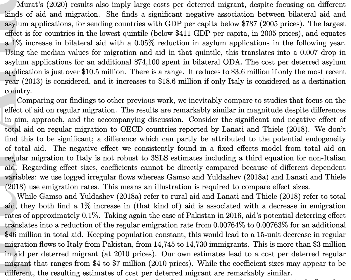 The paper also contains a critical review of the whole literature on aid and migration that, if you're interested in research-based policy on this subject, is required reading.Other studies imply an *even higher* aid cost per deterred migrant.