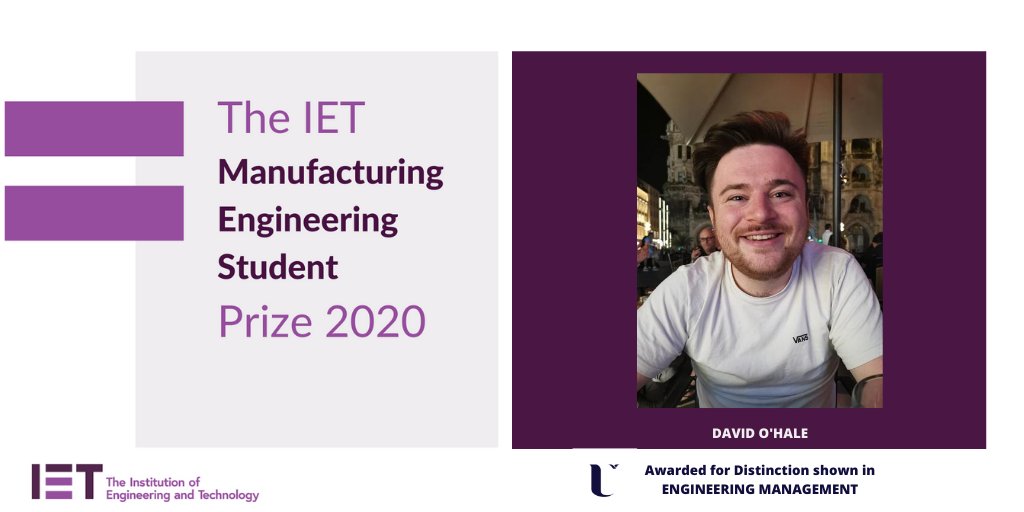 UUEngineering's tweet photo. "I am delighted to have won the IET Manufacturing Prize - it's a fantastic foundation for employability as I enter the world of engineering". Super recognition for a super student! David O'Hale,1st Class Hons in Engineering Management graduate 2020.
@TheIET #IETManufacturingPrize https://t.co/W8BTx6SRhr