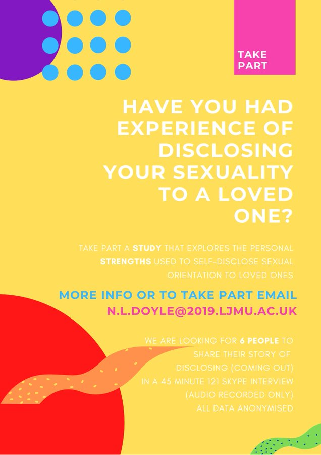 LJMULGBT's tweet photo. Hi Everyone, Dr Stephanie Kewley requires two more participants for a study. Click on the link for more information.    https://t.co/JlBxKtImlU https://t.co/aUEJHC9h69