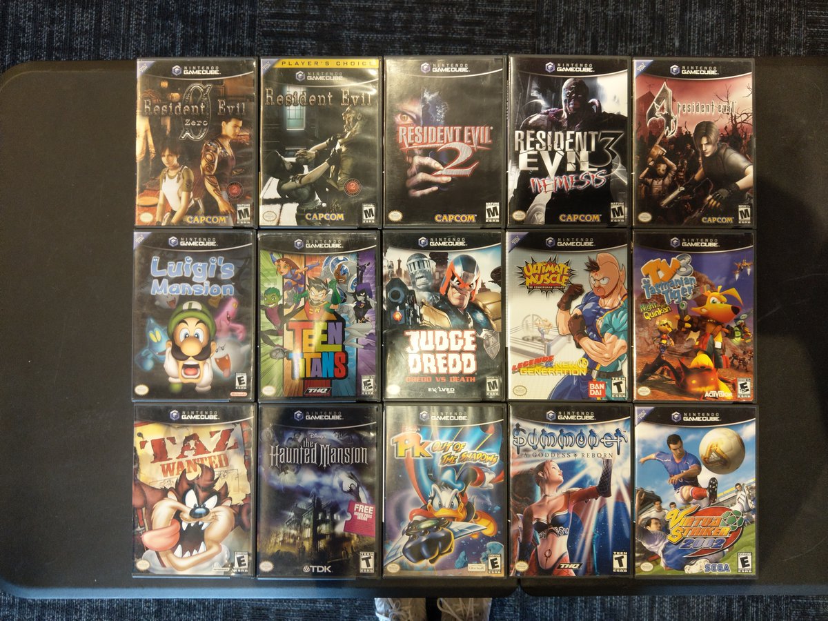 TheGameZoneGZ's tweet photo. TJi! #gamecube #residentevil0 #residentevil #residentevil2 #residentevil3nemesis #residentevil4 #luigismansion #teentitans #judgedredddreddvsdeath #ultimatemuscle #ty3thetasmaniannightofthequinkan #tazwanted #disneysthehauntedmanson #pkoutoftheshadows #summoner #virtuastriker2002 https://t.co/ypZF70Cv0C