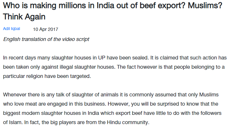 Apr-2017Who is making millions in India out of beef export? Think Again https://sabrangindia.in/article/who-making-millions-india-out-beef-export-muslims-think-again