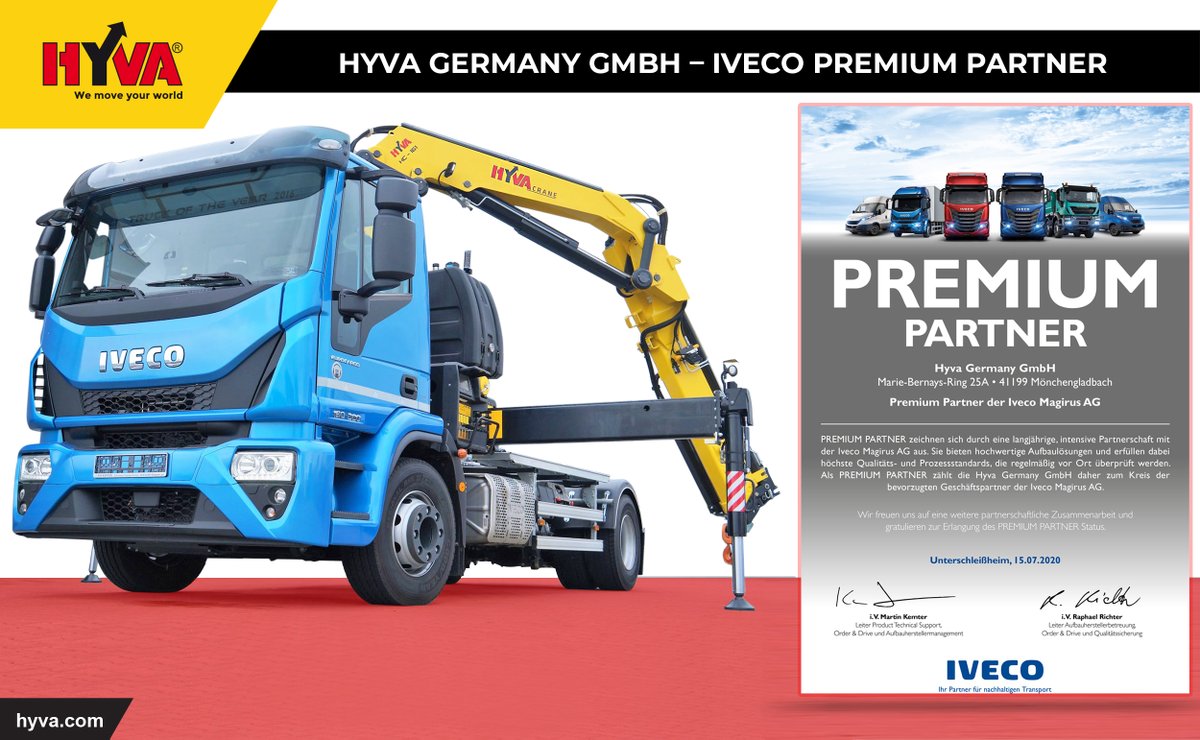 HyvaGlobal's tweet photo. After years of of successful cooperation in areas such as tractor hydraulics, container handling and loading cranes, HYVA Germany GmbH has now been recognized as one of the preferred business partners of Iveco Magirus AG!

#hyva #wemoveyourworld #ivecomagirus #germany https://t.co/Ot75wV5uou