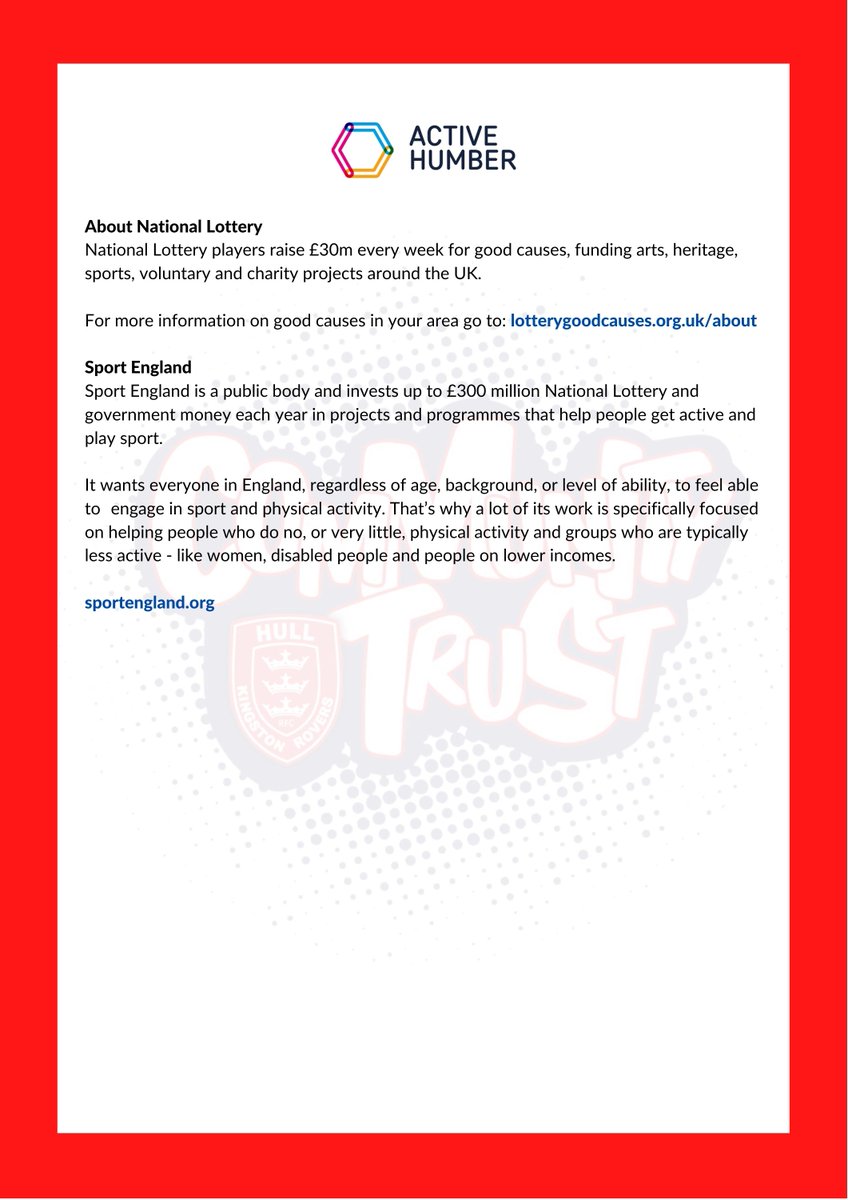 hullkrofficial's tweet photo. 🔴⚪ // Hull KR Community Trust Press Release

We want to say a HUGE thank you to @ActiveHumber

Their funding has allowed us to make alterations that enable us to be Covid secure and re-engage our valued community via our activity sessions, with more to come!

Thank you 😃 https://t.co/yPKRLuyirT