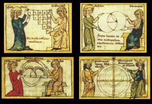ZerOne65715876's tweet photo. The 7 liberal arts:
Trivium: Grammer, Dialectic, Rhetoric  and Quadrivium: Arithmetic(1st image on the left),Music(lady with red dress),Geometry(holding circles),Astronomy(those who have crowns)#AsecretGeometry #AsecretofSecrets #TheSacredSecret #MedievalEuropianManuscripts https://t.co/0KG6Nvq48W
