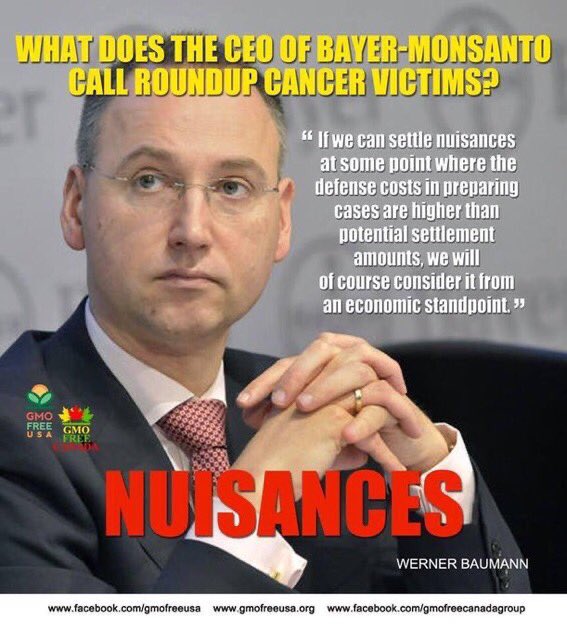 8extremes's tweet photo. WOKE YET
Future generations depend on what WE do today WhenYouSeeSomething Wrong DoSomething abt it
Bayer CEO says Roundup Weedkiller Cancer Victims Are Nuisances
Be a nuisance Stop buying & using Roundup glyphosate
DoNoHarm monsantoKNEW #BayerLiability https://t.co/Rt9A72FtCh