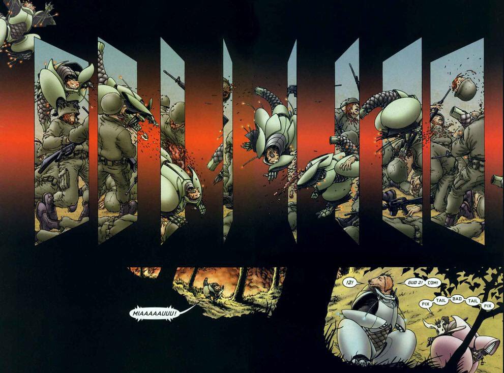 Day two and I would recommend We3 3 animals have military exoskeletons and break out from their base. Fantastic Quitely artwork and a script from Morrison that will break your heart  https://www.amazon.co.uk/We3-TP-Grant-Morrison/dp/1401243029