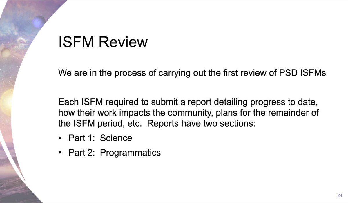  #NASA  #PAC Stephen Rinehart - Have asked each of the ISFM's to submit a report. Part 1 was to discuss science and productivity. Reviews were very positive.