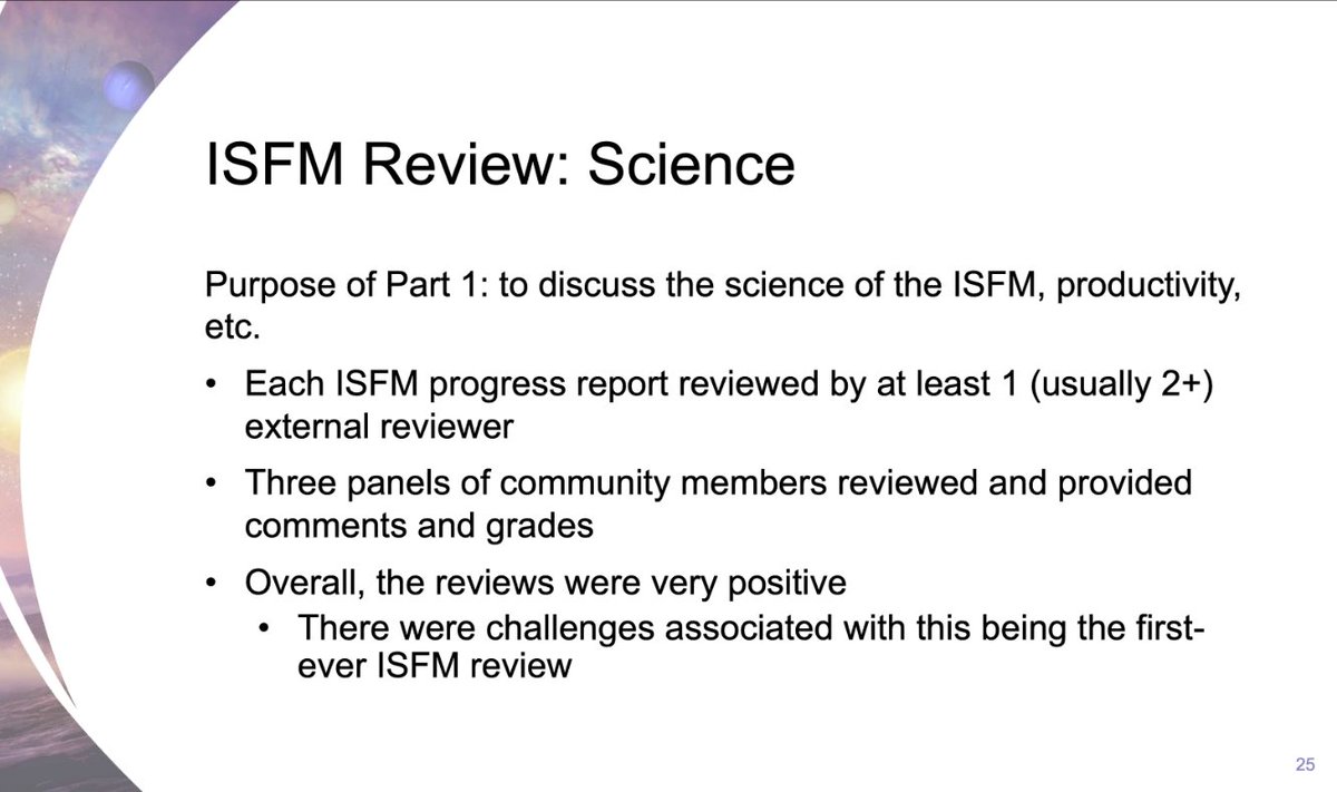  #NASA  #PAC Stephen Rinehart - Have asked each of the ISFM's to submit a report. Part 1 was to discuss science and productivity. Reviews were very positive.