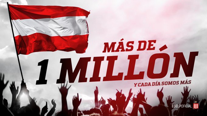 DS20sports's tweet photo. El club @EdelpOficial celebra haber llegado a la suma de 1 millón de seguidores entre todas sus redes sociales (Facebook, Twitter, Instagram, YouTube y Tik Tok).
Son siete los clubes de @LigaAFA que superan el millón sumando estas cinco redes. https://t.co/sun5JkanHY