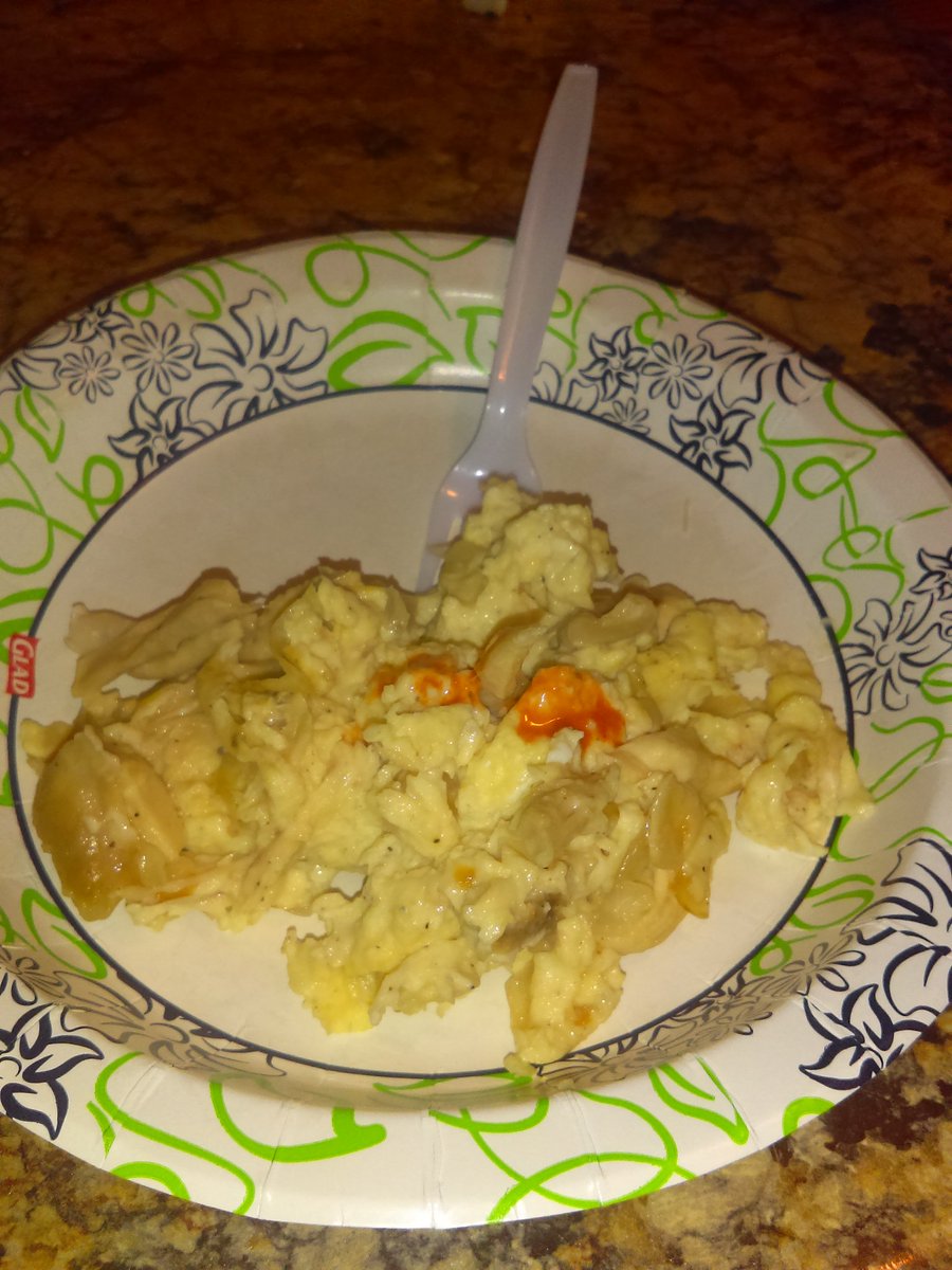 ToreyPhillips4's tweet photo. Monday Morning Breakfast which is Scrambled Eggs with some shredded chicken, and some onions, and Hot sauce on the top of the eggs! https://t.co/BNn0nBj5HD