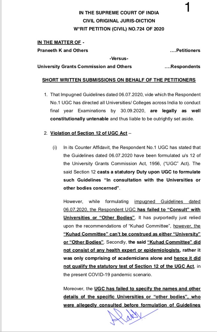 advocate_alakh's tweet photo. Considering that tomorrow in our #UGC Matter the remaining lawyers (including me) will get very limited time to make verbal submissions,

I have filed today a synopsis of our Written Submissions in SC, for kind consideration of Hon’ble Supreme Court.

Let’s hope for the Best🙏🏻 https://t.co/S50IOsQeUi