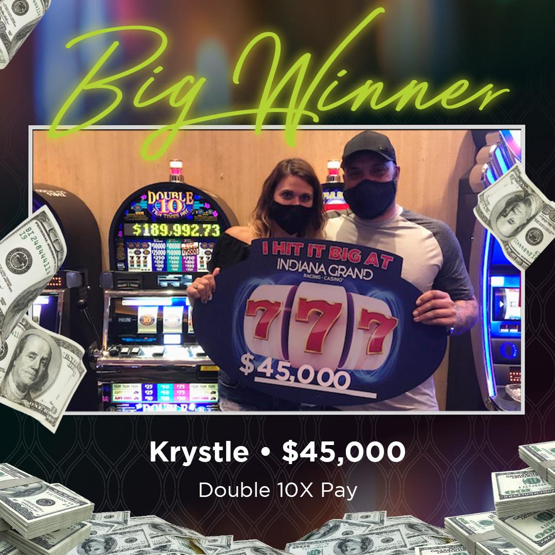 HorseshoeIndy's tweet photo. 🎰 Hit the jackpot with this one...literally! 😍 Krystle and her date took turns spinning until she hit for a whopping $45,000 #jackpot on Double 10X Pay! 👏
#luckygirl #firstdate #jackpot #mondaymotivation💪 #caesars #luckatfirstsight #MaskUpHoosiers #MaskUp #BackOnTrack https://t.co/47lf8WZiDp