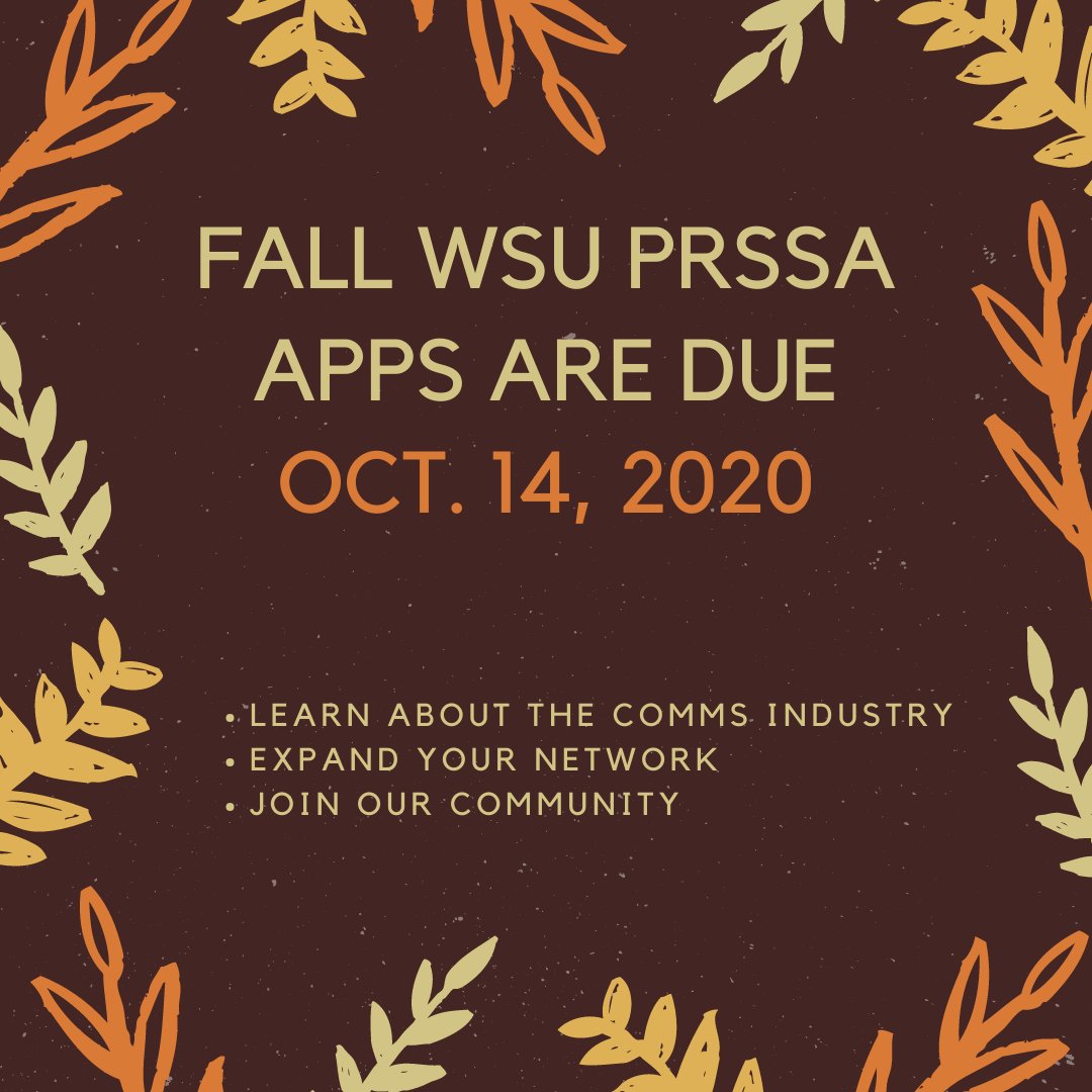 wsuprssa's tweet image. Save the date! Being a member of WSU’s PRSSA is a great way to jumpstart your career in  communications. Fall 2020 applications will become available on our website soon!