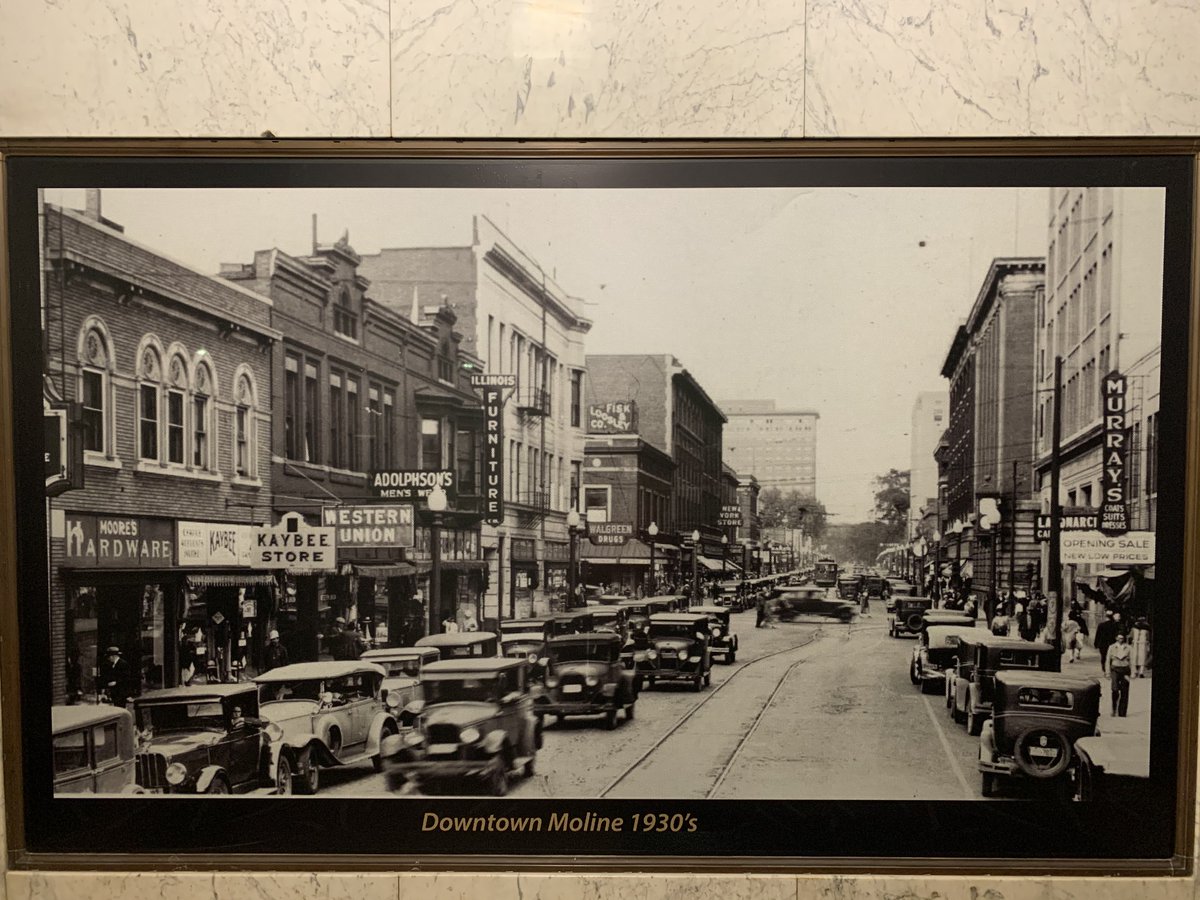 I had ended up moving to a different hotel the day before as the power showed no signs of coming back & I wanted a good night's sleep in a cool room. The new hotel was downtown, which gave me a chance to run around downtown Moline (see pic from the 30s) & along the MS river.