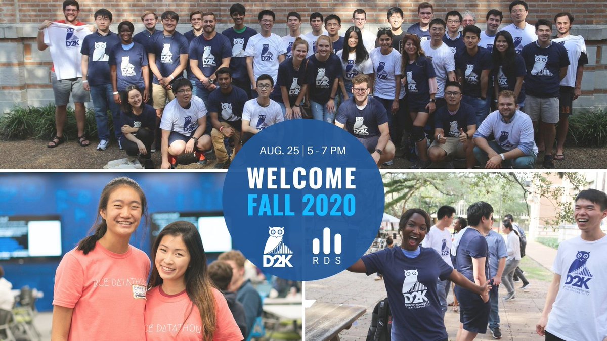 Rice_D2KLab's tweet photo. Ready for Fall 2020? Moving✅Testing✅Courses✅
What's more? We are giving out FREE Rice #datascience cloth mask for everyone who RSVPs for the "Data Science Virtual Welcome Party!" Details on the website: https://t.co/LzfU8Z3Ope
#backtoschoolsafely #RiceD2Klab https://t.co/1i29RbzSil