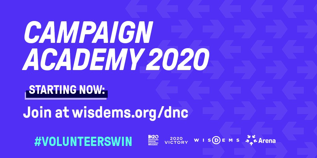 arenasummit's tweet photo. Campaign Academy 2020 is now live on https://t.co/t0mzHX7QnS. Join us to be a part of the biggest, baddest grassroots volunteer army Democrats have ever seen.

You ready to prove #VolunteersWin? Let's GO 💪 https://t.co/xxE7XZ1YBB