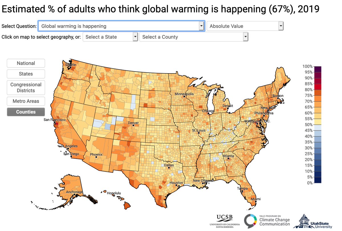 2/ So often we focus on whether or not people agree with the science. But as these insightful  @YaleClimateComm maps demonstrate, our real problem isn't what we think of the science: it's the fact that we don't think climate change matters to us. Source:  https://climatecommunication.yale.edu/visualizations-data/ycom-us/