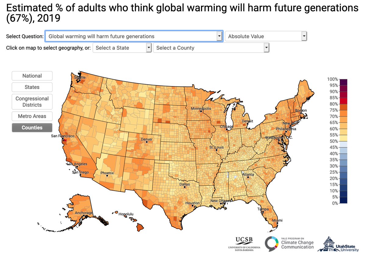 2/ So often we focus on whether or not people agree with the science. But as these insightful  @YaleClimateComm maps demonstrate, our real problem isn't what we think of the science: it's the fact that we don't think climate change matters to us. Source:  https://climatecommunication.yale.edu/visualizations-data/ycom-us/
