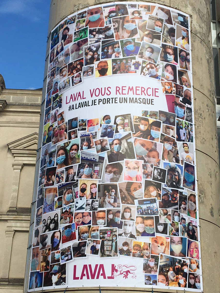 #bravo à toutes les lavalloises et à tous les lavallois d’avoir jouer le jeu #alavaljeporteunmasque et toute l’équipe du service communication de la ville pour ce travail rondement mené !! 
Quelle belle fresque !! 
#laval #covid