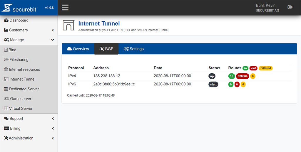 securebitag's tweet photo. Securebit Customers with BGP Session(s) for Tunnels can now view the detailed status of their accepted and filtered routes.
You can find our internet tunnel offers at:
https://t.co/opOCkc9L7G
#bgp #ipv4 #ipv6 #asn #AS58057 #securebit #rpki #zurich #dusseldorf #london #fremont https://t.co/1mO5JKOaoV